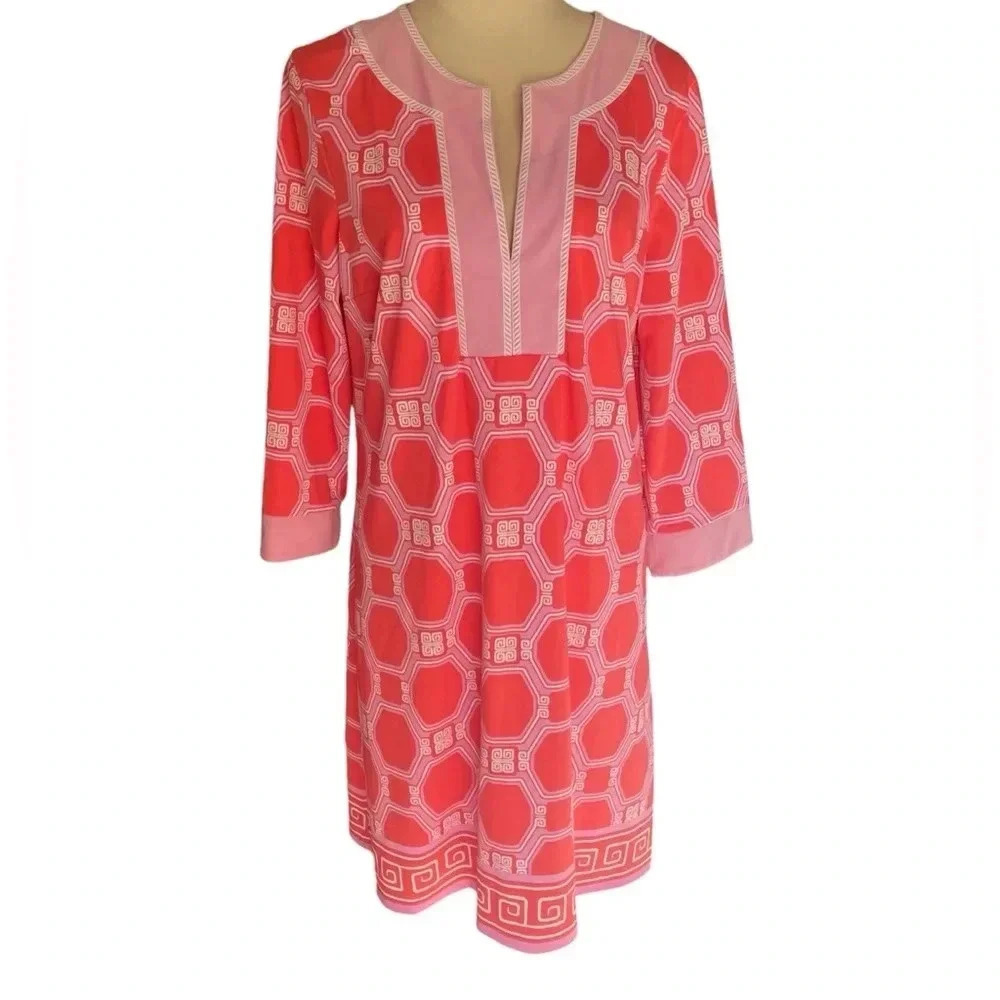 Cabana Life Coral Geo Tunic UPF 50+ Mini Coverup Dress Women Size‎ L